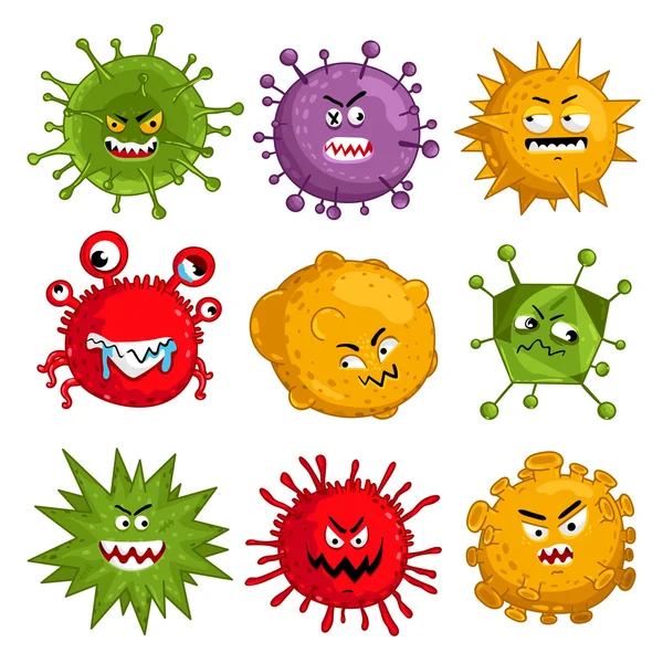 Cartoon viruses characters isolated vector — Stock Vector