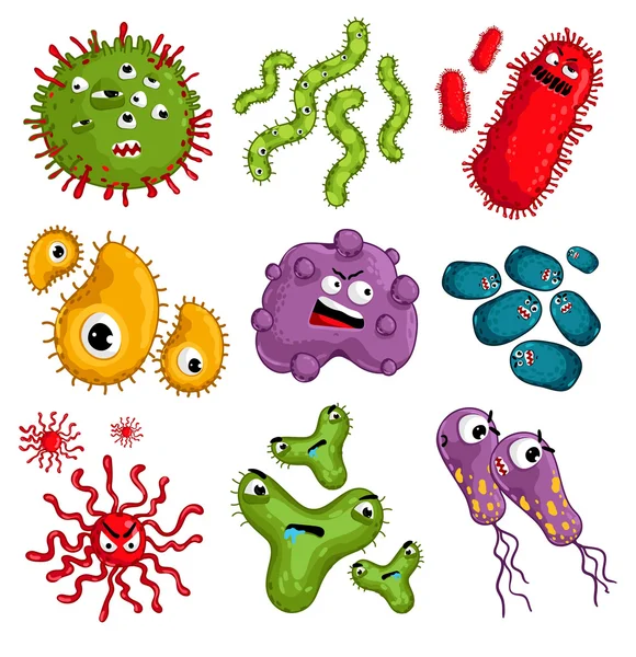 Personajes de bacterias de dibujos animados vector aislado — Archivo Imágenes Vectoriales