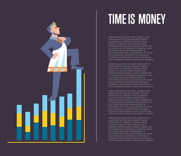 Le temps est bannière d'argent avec l'homme d'affaires — Image vectorielle