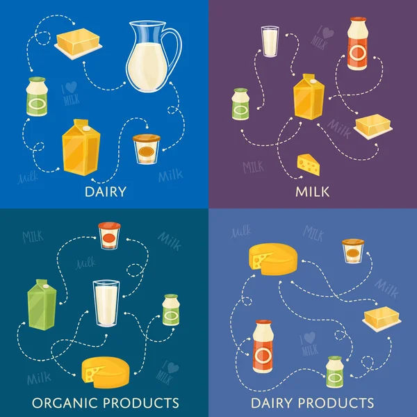 Süt ürünleriyle hazırlanmış süt pankartları — Stok Vektör