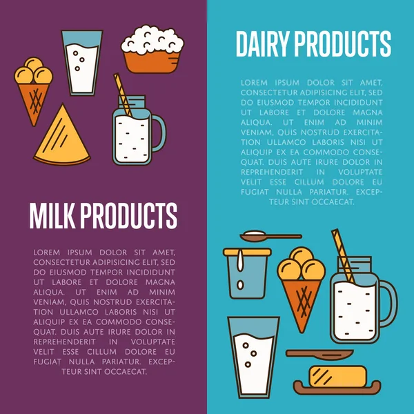 Leche productos folletos verticales conjunto — Vector de stock