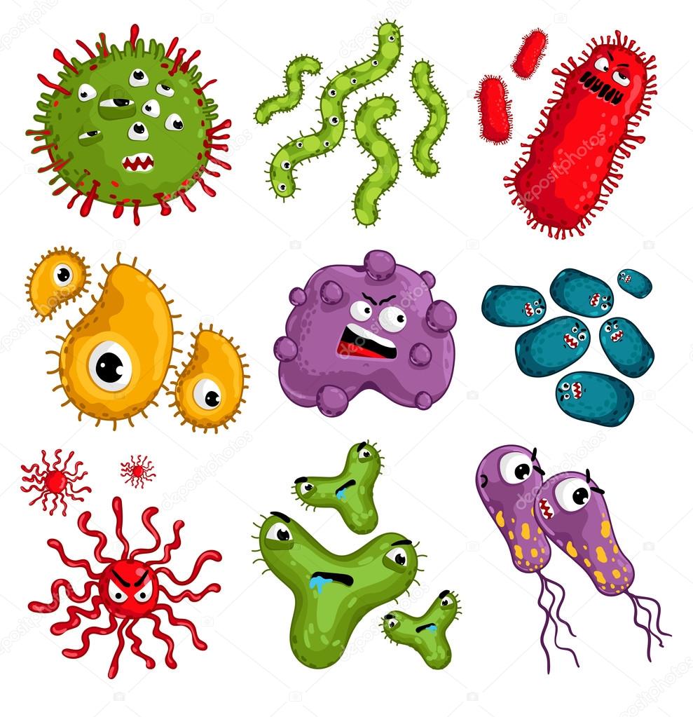 Cartoon bacteria characters isolated vector