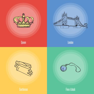 İngiliz Ulusal sembolleri vektör simgeler kümesi