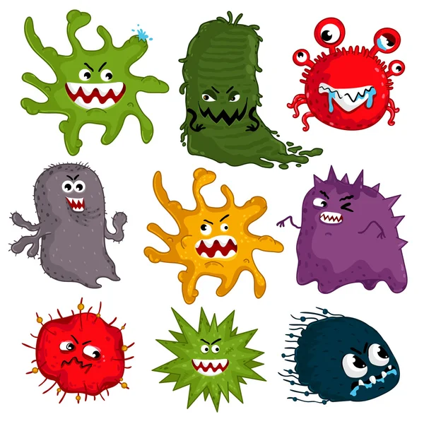 Caricaturas virus caracteres aislados vector — Vector de stock