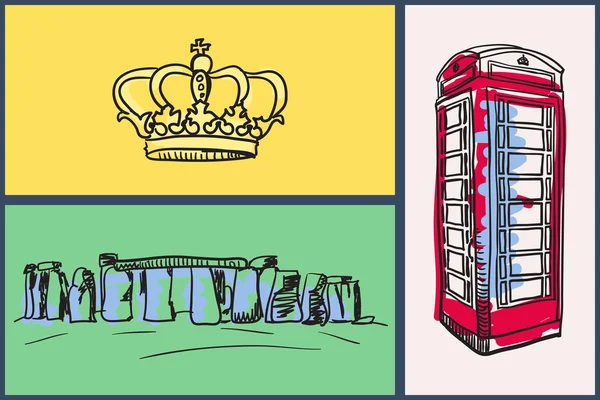 English National Symbols Vector Doodle Set — Stockový vektor