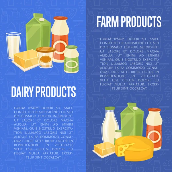 Productos lácteos agrícolas folletos verticales — Vector de stock