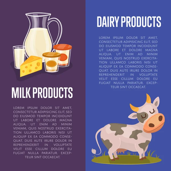 Dairy products vertical flyers with space for text — Stock Vector