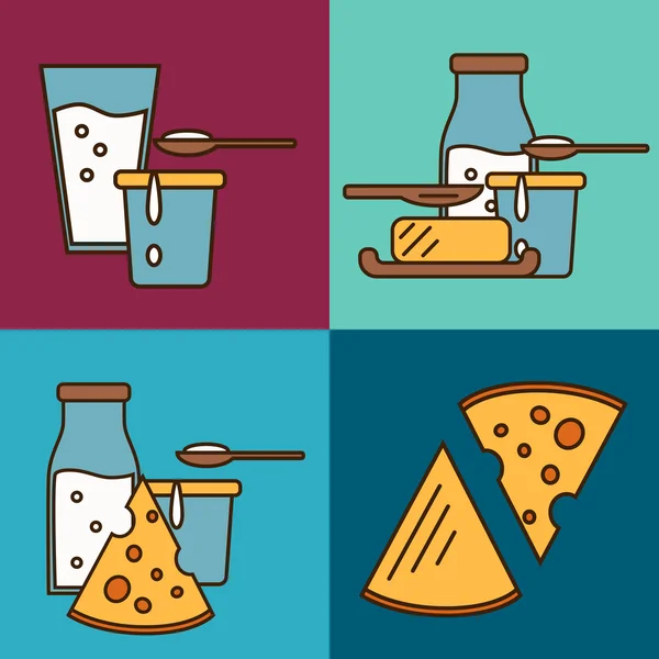 Surtido de productos lácteos, composición cuadrada — Vector de stock