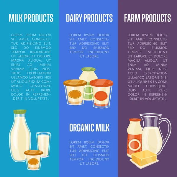 Productos lácteos agrícolas folletos verticales — Vector de stock