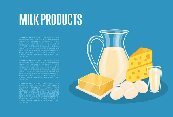 Tej termékek banner, a tej összetételét — Stock Vector