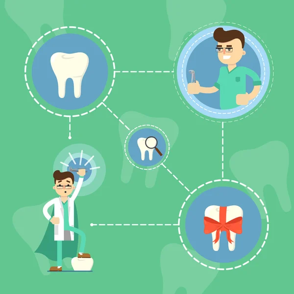 Opieka stomatologiczna transparent z kreskówka mężczyzna dentysta — Wektor stockowy