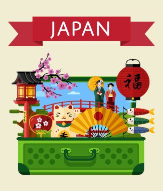 Japonya seyahat ünlü cazibe merkezleri ile banner.