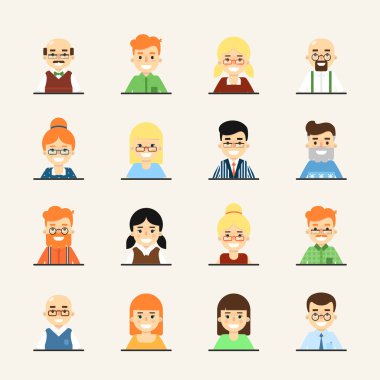 Gülümseyen karikatür insanlar Icons set
