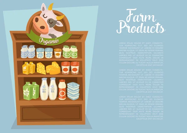 Banner de produtos agrícolas com prateleiras de supermercado —  Vetores de Stock