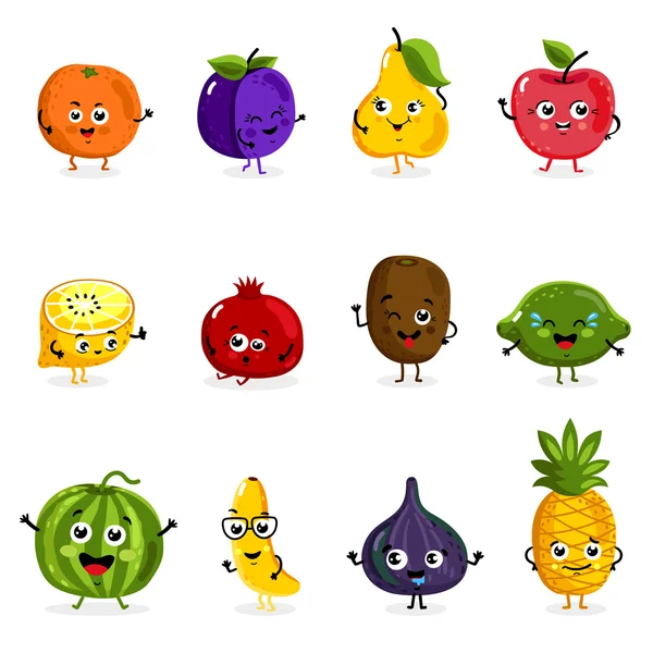 Caracteres de frutas engraçadas desenhos animados isolados —  Vetores de Stock