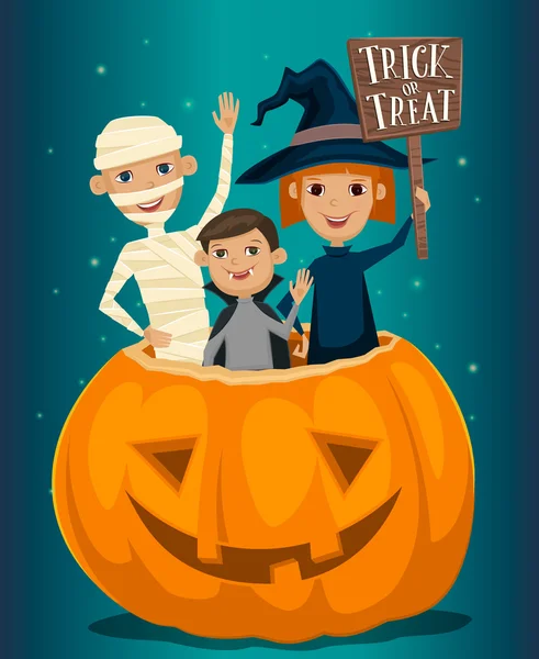 Kids in Halloween costumes — Stock Vector