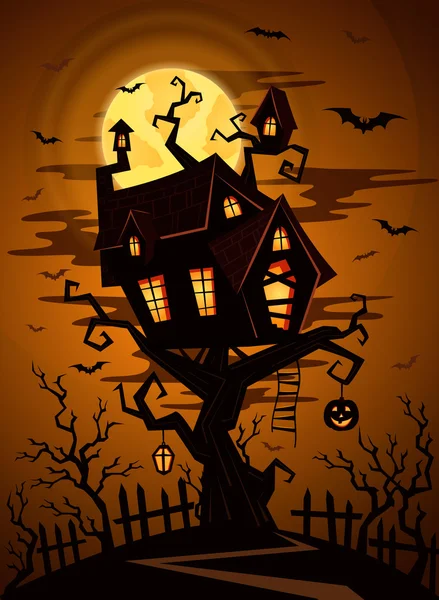 Halloween festa fundo com silhueta castelo — Vetor de Stock