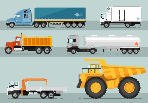 Collection of Trucks Flat Style Illustrations