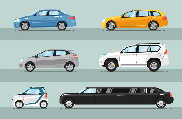 Collection of Passenger Cars Flat Style Vectors — ストックベクタ