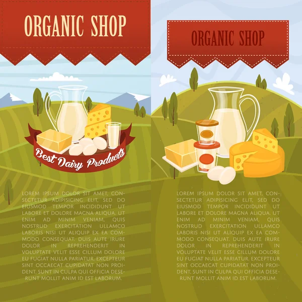 Organic shop banners with rural landscape — Stock vektor