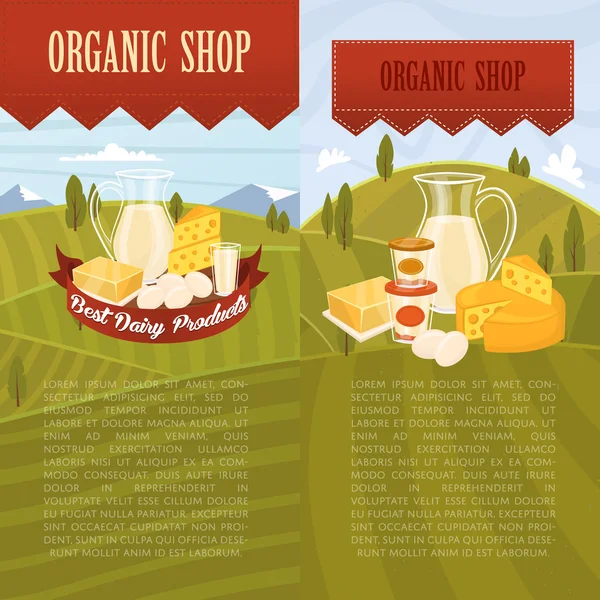 Organic shop banners with rural landscape — Stockový vektor