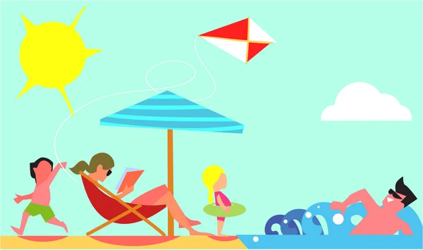Family Summer Vacation Flat Design Vector Concept — Διανυσματικό Αρχείο