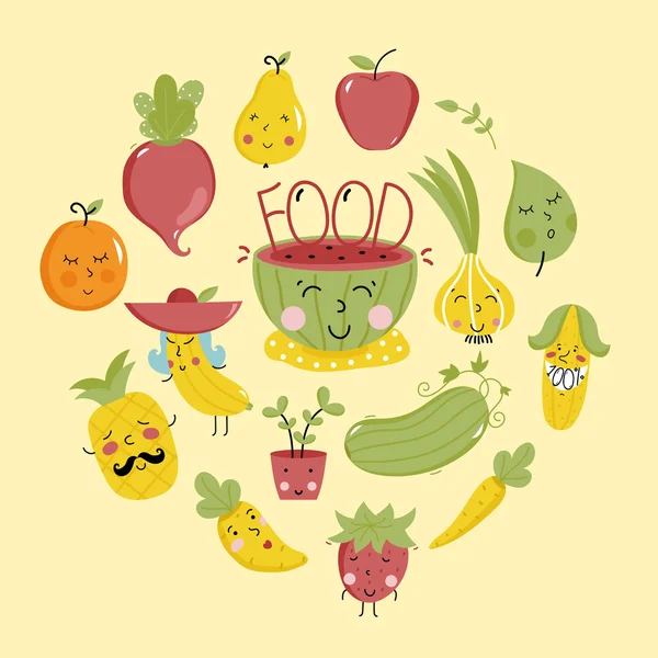 Banner de produto orgânico com frutas e legumes — Vetor de Stock