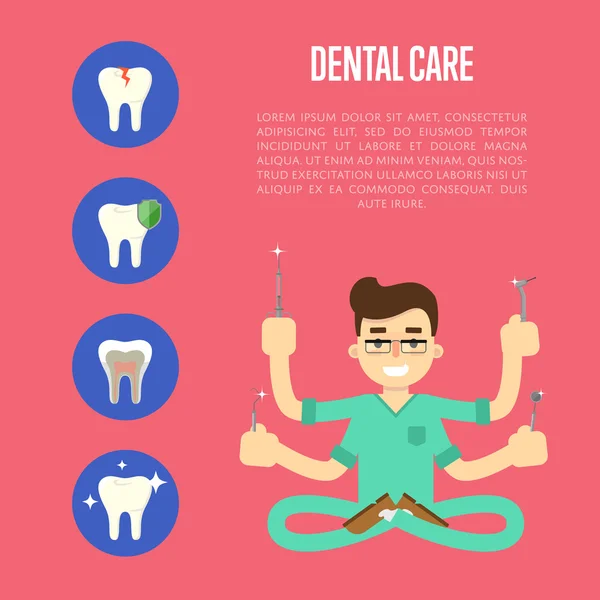 Bandiera per la cura dentale con dentista maschile — Vettoriale Stock