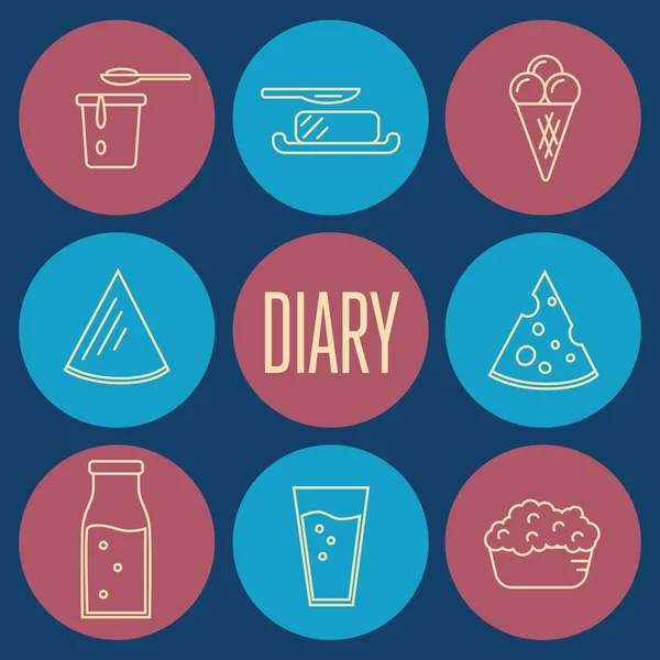 Dairy icons set in line style design — Stock Vector