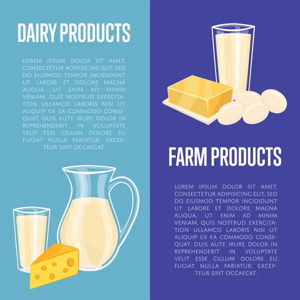 Produtos lácteos folhetos verticais com espaço para texto —  Vetores de Stock