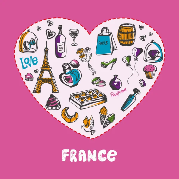 伟大的法国彩色涂鸦矢量集合 — 图库矢量图片