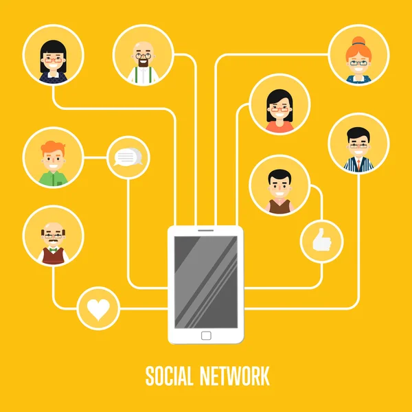 Banner de red social con personas conectadas — Vector de stock