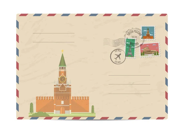 Vintage envelop met postzegels — Stockvector