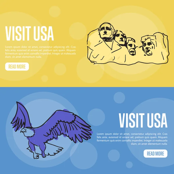 Wizyta w USA Touristic Vector Web Banners — Wektor stockowy