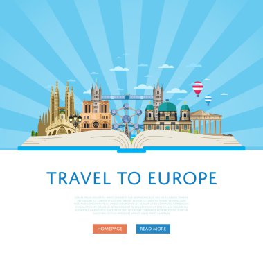 Europe poster ile ünlü turistik seyahat.