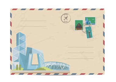 Çin pulları ile Vintage posta zarf