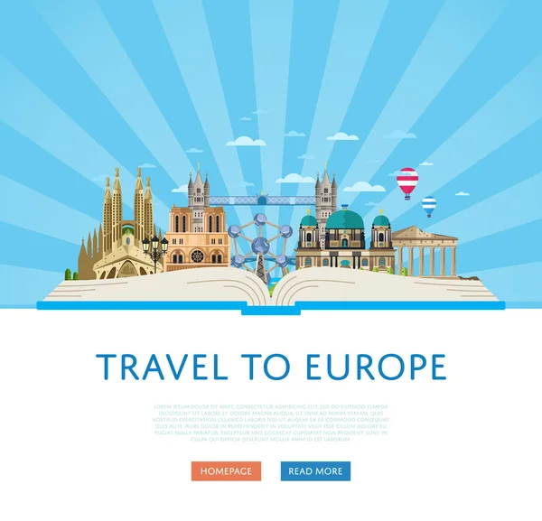 Affiche Voyage en Europe avec attractions célèbres . — Image vectorielle