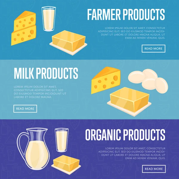 Conjunto de pancartas horizontales de productos lácteos — Vector de stock