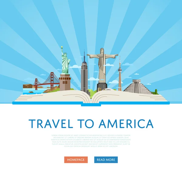Cestování do Ameriky plakát s slavných atrakcí. — Stockový vektor