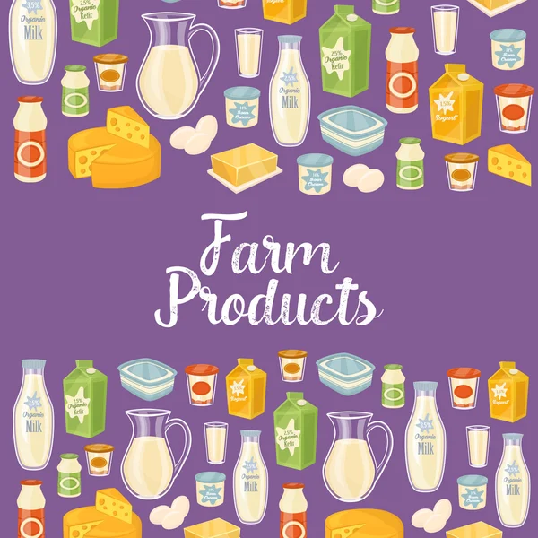 Banner de productos agrícolas con iconos lácteos — Vector de stock