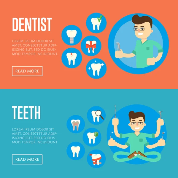 Banery dentystyczne z męskim dentystą — Wektor stockowy