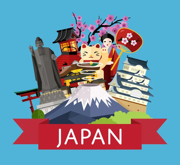 Japán utazás koncepció a híres látnivalók — Stock Vector