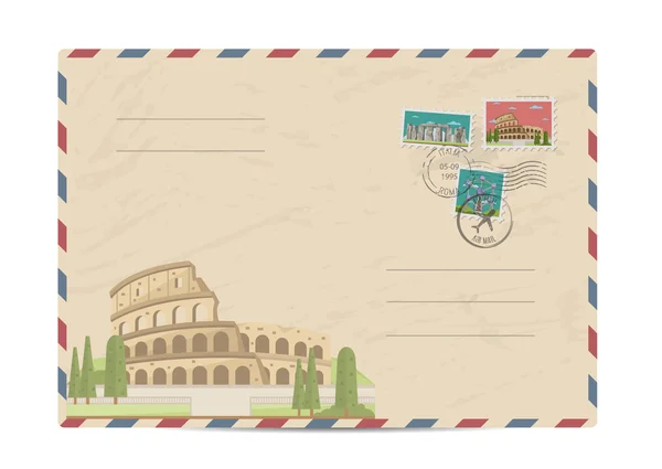 Вінтажний поштовий конверт з марками — стоковий вектор