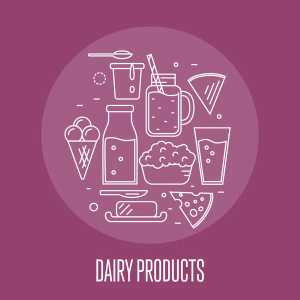 Banner de produtos lácteos com composição leiteira —  Vetores de Stock