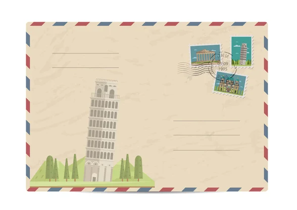 Envelope postal vintage com selos — Vetor de Stock