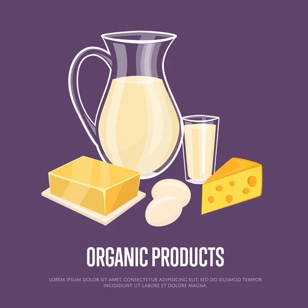 Banner mit Bioprodukten mit Milchzusammensetzung — Stockvektor
