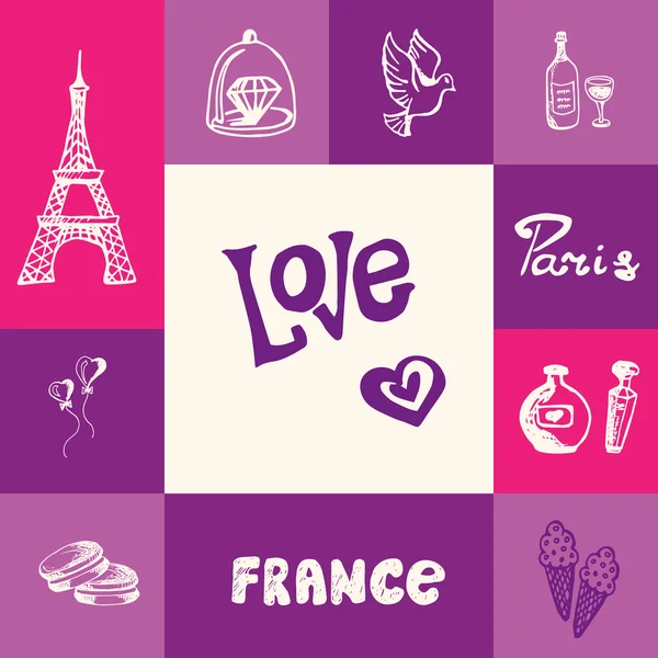 法国和巴黎平方涂鸦矢量的概念 — 图库矢量图片