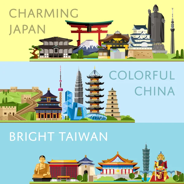 Worldwide travel set with famous attractions — Stock Vector