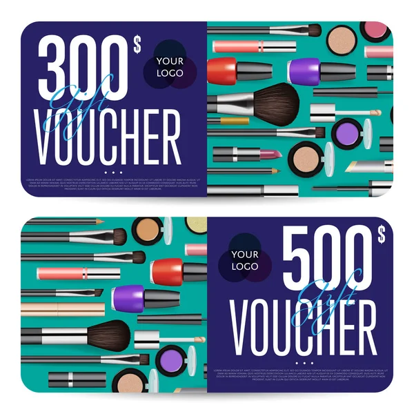 Cosmetics Gift Vouchers with Prepaid Sum Template — Stock Vector