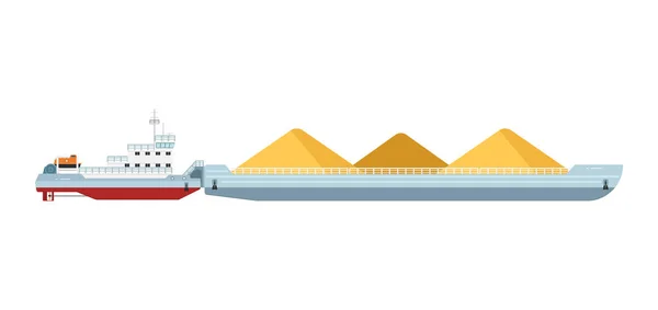 Remolcador con gabarra de carga aislada — Vector de stock